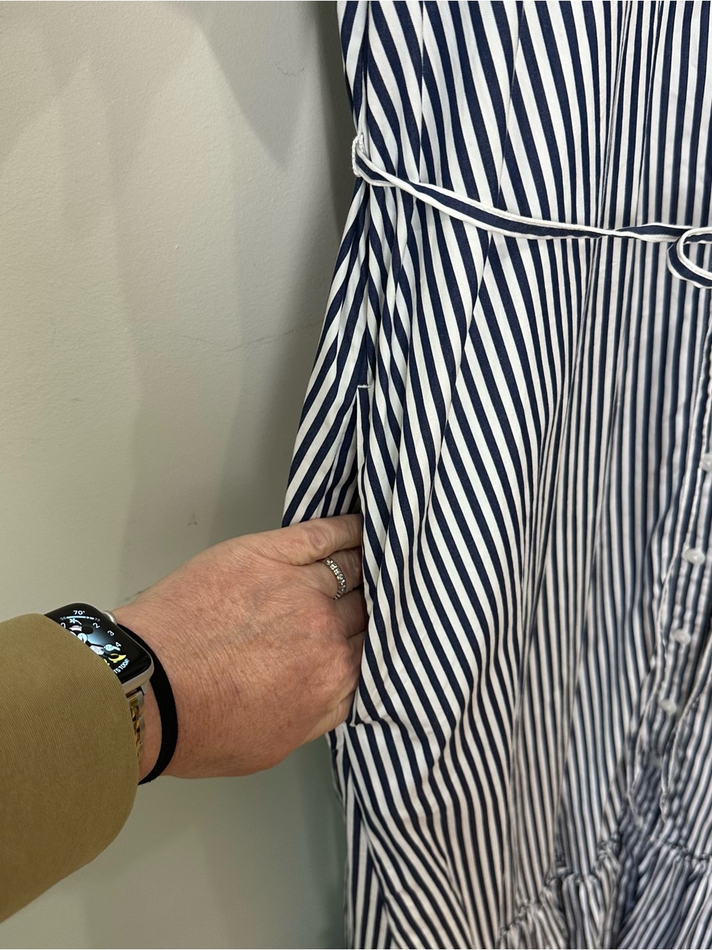 J.crew Amelia Shirtdress Navy White Vertical Stripe Belted Pockets - Picture 6 of 9